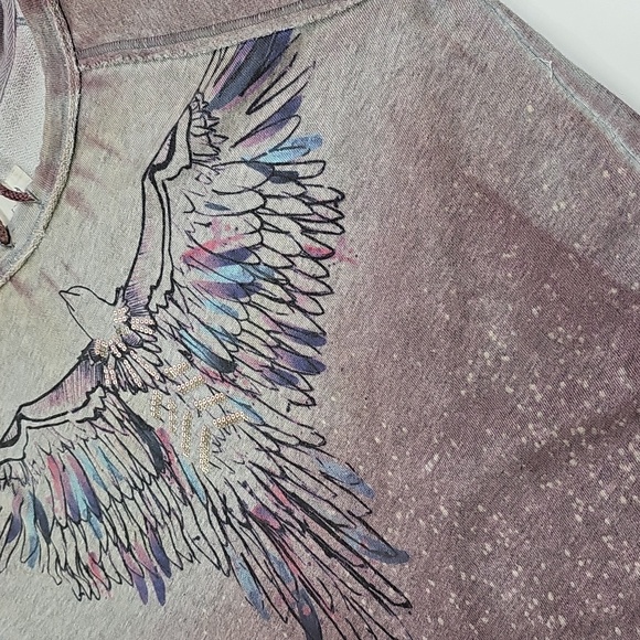 We The Free, Acid Wash Eagle Graphic Sweatshirt, Mauve Gray, Size M, Like New - Picture 3 of 11